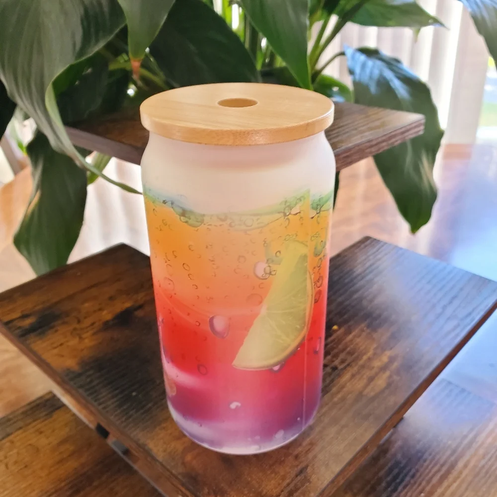 Fun Fruit Slices Frosted Glass Jar Tumbler 🎉sale